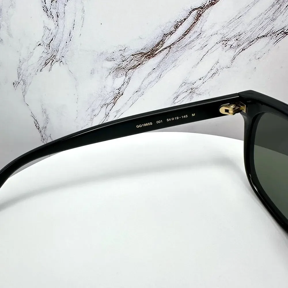 New GUCCI Sunglasses Black 54mm Square Gold Letter Logo Red Green Web Mens